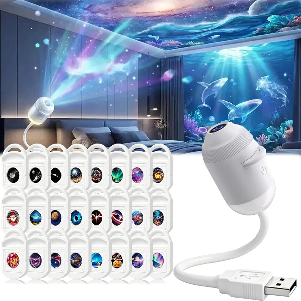 HD Holographic Night Light 2-in-1 Galaxy Star Design Projector